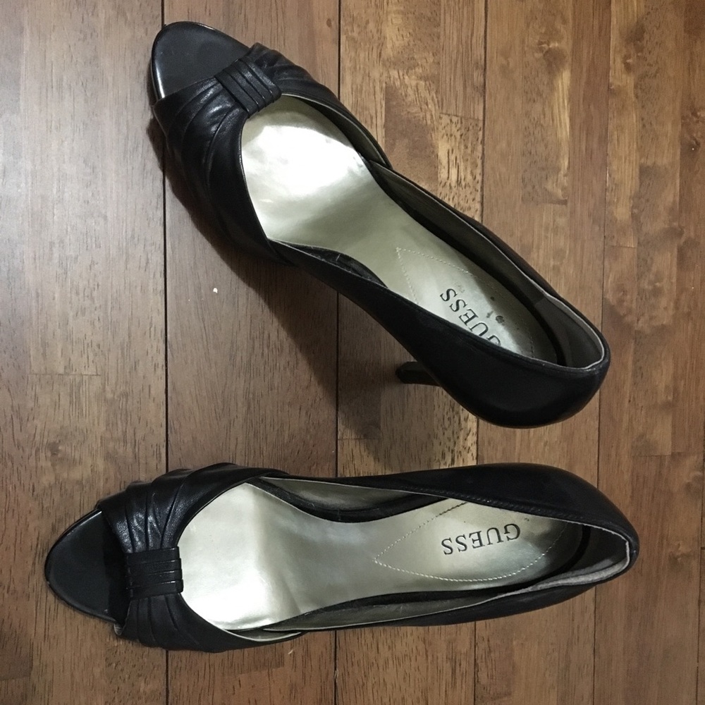 Used Guess size 8 black peep toe heels